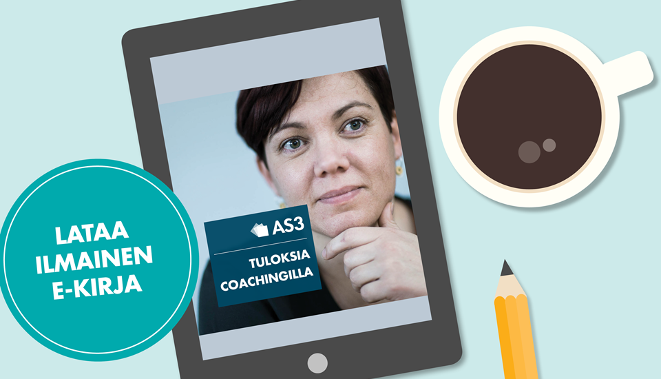 e-kirja tuloksia coachingilla kuvitus ipad ja kirjan kansi